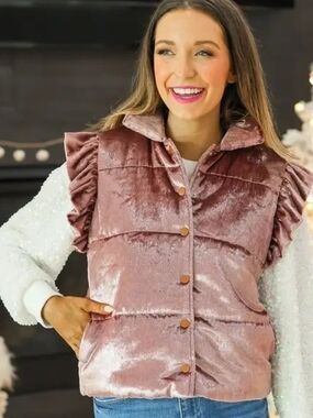 Boutique Brand Pink Plus Size Velvet Puffer Vest